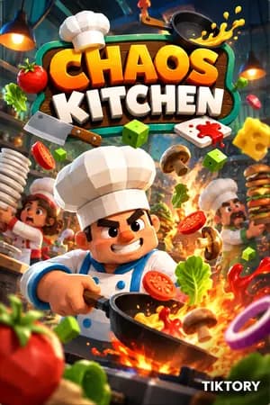 Chaos Kitchen cover art: a chef cooking in a burning kitchen